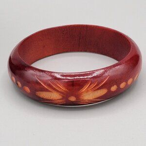 Resin Bangle Bracelet Stackable Etched Abstract Design Reddish Brown Vintage